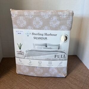 Sterling Harbour SILVADUR Floral Sheet Set 4-Piece Cotton‎ Percale Full